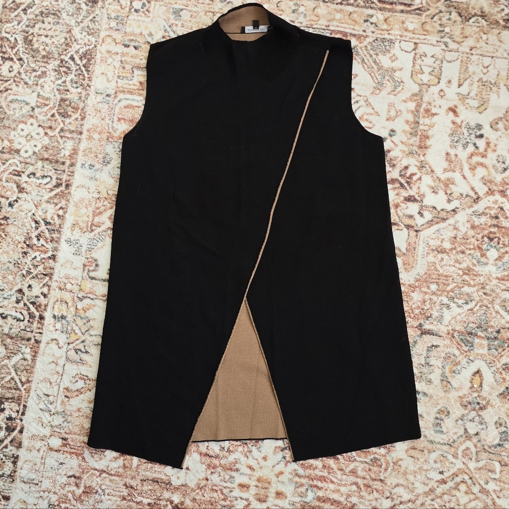 Lafayette 148 New York Black Mock Neck Diagnol Cut Top with Brown Lining